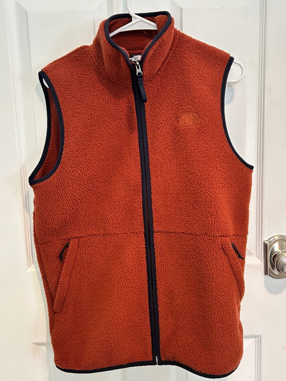 North Face Men's Vest Orange Sherpa Fleece Sleeveless Zip